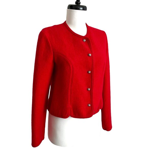 Vintage Boos Austria Boiled Wool Blazer Jacket S Red Cottagecore Alpine - Picture 2 of 14